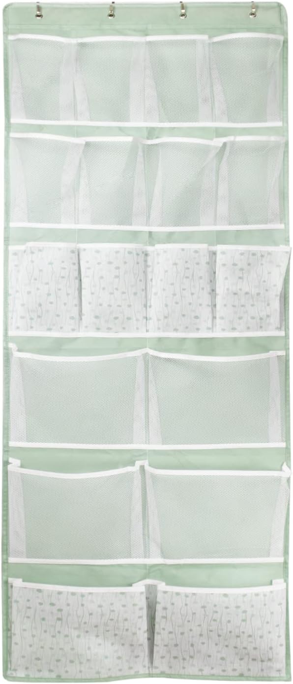Over the Door Organizer with 4 Kinds of Pockets,Behind Door Shoes Rack,Back of Closet Storage Organization for Socks,Hat,Underwear,Luggage Packing,Hanging Holder Shelf in Home Dorm,Travel,Green