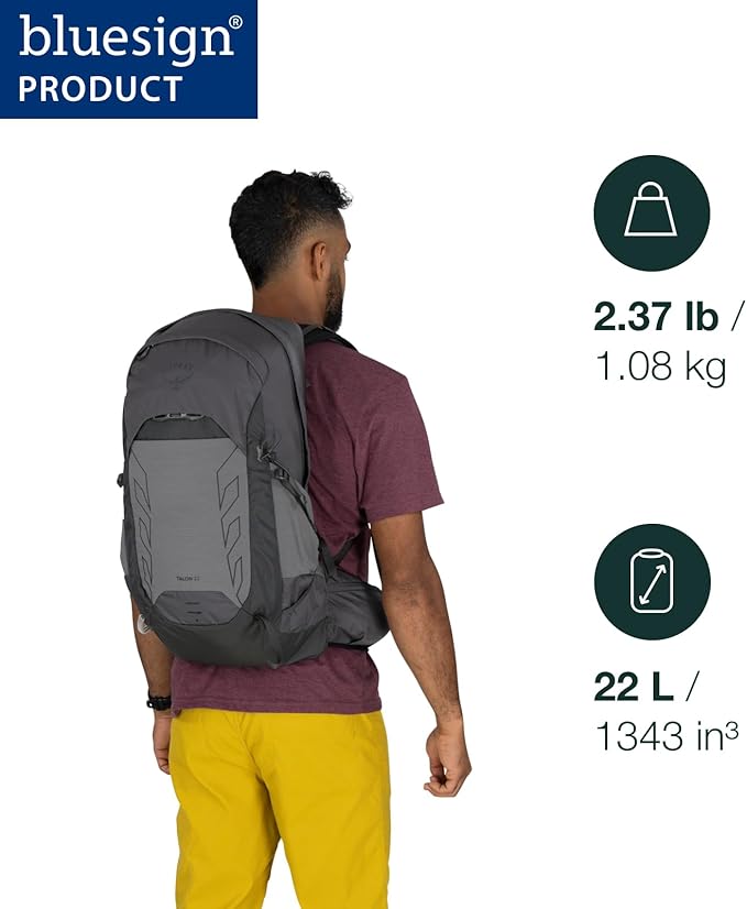 Osprey Talon 22L Men's Lightweight Hiking Backpack with Hipbelt, Black/Coal Grey