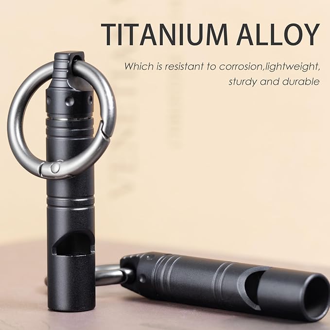 Whistle Emergency,Titanium Loud Whistle up to 120db,Emergency Survival Whistles Keychain for Kids Women Men,Safety Whistles for Camping Hiking-Black