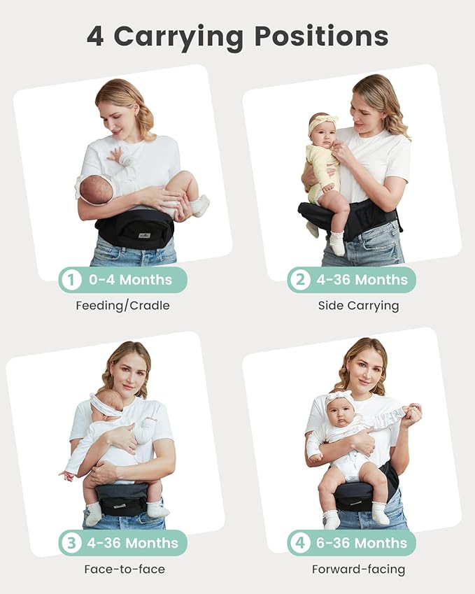 GROWNSY Ultra-Comfy Baby Carrier with Hip Seat, Enhanced Safety, Hands-Free Support for Newborn to Toddler (0-50 lbs), Multiple Pockets, Ergonomic, Adjustable Waistband, Minimalist Design – Black