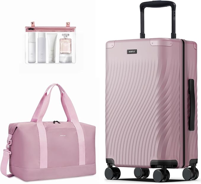 ECOHUB Hardside Expandable Carry On Luggage, 20" Rolling Luggage 22x14x9 Airline Approved with Spinner Wheels & TSA Lock, Lightweight Small Hardshell Travel Suitcase Valises, 20inch Carry-on Pink