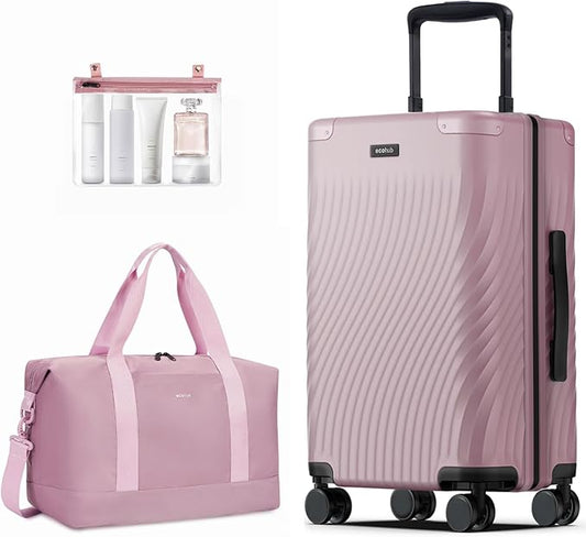 ECOHUB Hardside Expandable Carry On Luggage, 20" Rolling Luggage 22x14x9 Airline Approved with Spinner Wheels & TSA Lock, Lightweight Small Hardshell Travel Suitcase Valises, 20inch Carry-on Pink