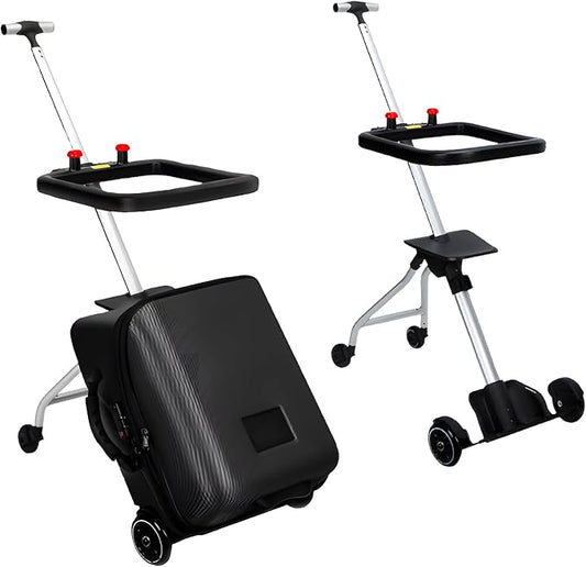 Children's Ride-On Suitcase, Ride on Suitcase for Kids, Kids Luggage Set, Fashion Travel Student Trolley Boarding Toy Box, 2-in-1 Case & Baby Stroller,Black