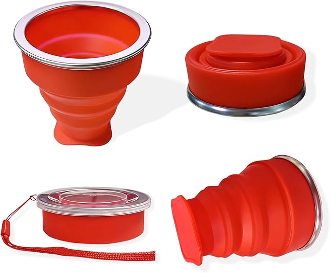 Collapsible Cup - Silicone Foldable Cup-Expandable Folding Drinking Cup -Reusable Portable Mugs Cups For Travel, Camping, Hiking, Survival, Car, Picnic, Beach, Holiday Vacation, Outdoor Sports Red