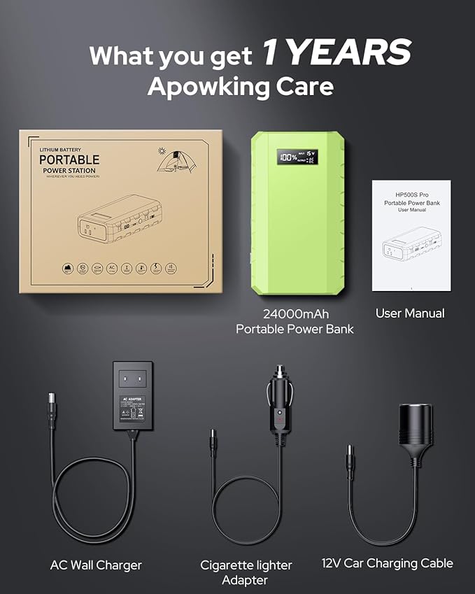 Apowking Power Bank with AC Outlet,65W Portable Laptop Battery Bank Fast Charging,88.8Wh/24000mah Power Station for Outdoor Camping PowerBank Travel Home Power Backup