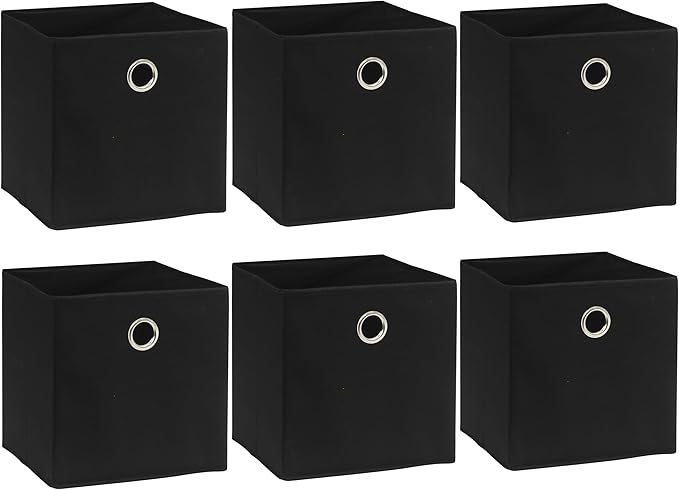 SIMPLE HOUSEWARE 11-Inch Collapsible Fabric Cube Storage Bin with Handles, Printed Design, 6 Pack, Black