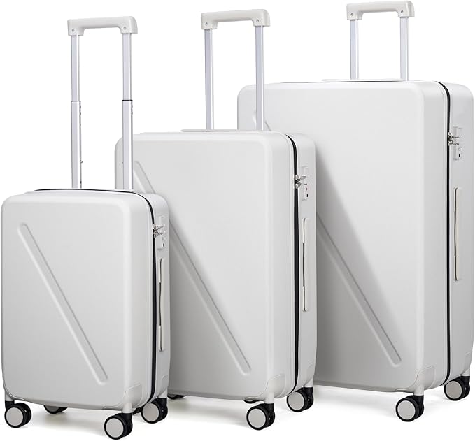 MILADA Hard Shell Luggage Sets With Spinner Wheels, 3 piece luggage set TSA Approved, 20 Inch Carry On Suitcase 24 Inch Luggage Suitcase 28 Inch, Smoke White