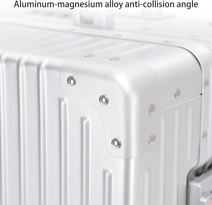Metal All Aluminum Carry-on Luggage TSA Customs Lock Zipperless Silent Rotary Wheel Business Suitcase Aluminum Frame Set (red, 2Piece(20/26))