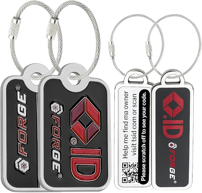 Forge Lost and Found Luggage Tags, Global Luggage Tracking Tag, WorldTracer Compatible, Travel Sentry Powered Baggage ID System for Luggage, Bags, Suitcases, and More (Black 2 Medium 2 Small)