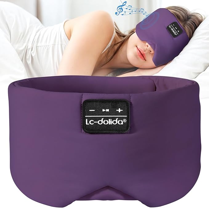 LC-dolida Sleep Mask with Bluetooth Headphones, Ice Silk Sleep Headphones with Bluetooth 5.4, Total Blackout Eye Mask for Sleeping, Soft Sleep Mask for Women Men, All Night Sleep, Travel(Purple)