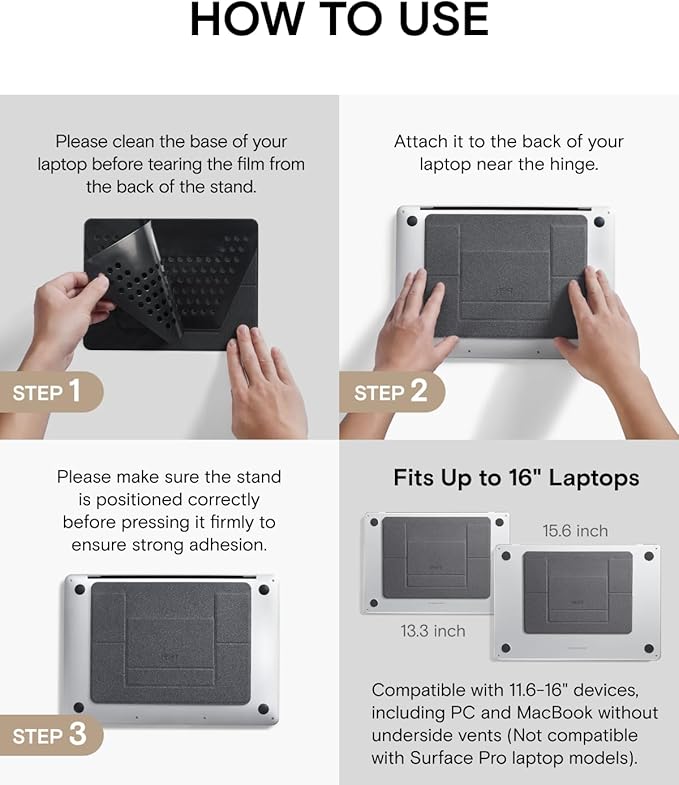 MOFT Invisible Slim Laptop Stand, Adhesive and Reusable, Adjustable Perfect Viewing Angles, Compatible with Laptops Up to 15.6", Grey