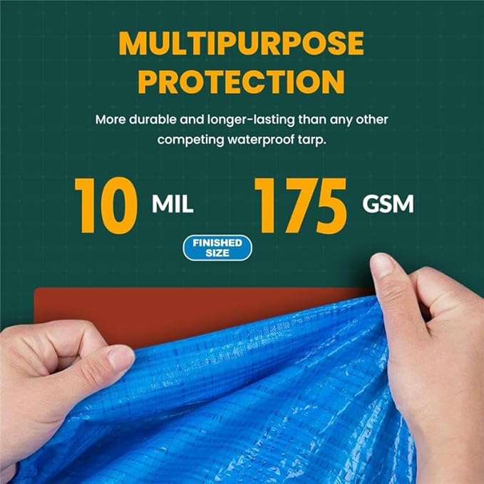 Large Waterproof Tarp - Heavy Duty 10 Mil Thick Poly Tarpaulin Ideal for Canopy Tents, Boats, RV or Pool Covers - Multipurpose Protective Tarps with Grommets for Indoor, Outdoor Use | 8' x 10' 2 Pack