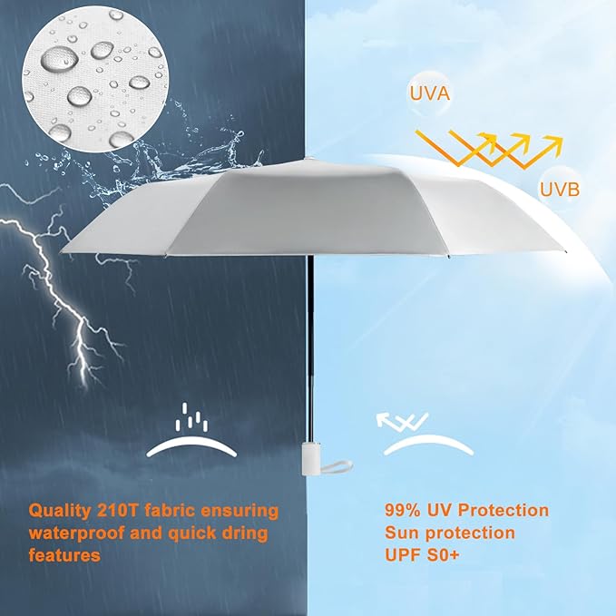 Cuby UV Sun Umbrella Compact Folding Umbrella lightweight Portable Manual Travel Umbrella for Rainproof & 99% UV Protection with Black Anti-UV Coating