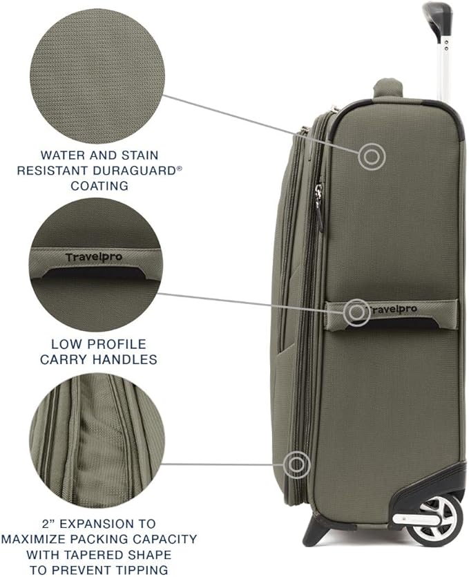 Travelpro Maxlite 5 Softside Expandable Upright 2 Wheel Carry on Luggage, Lightweight Suitcase, Men and Women, Slate Green, Carry On 22-Inch