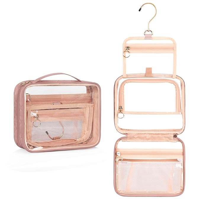 Clear Cosmetic Bags, Hanging Toiletry Bag for Travelling, Transparent Makeup Organizer Case, Water-resistant Portable Skncare Storage Pouch with Handle, Travel Must Haves