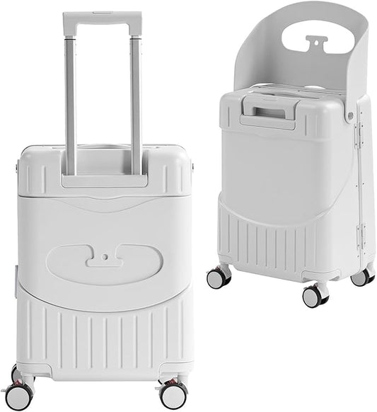 TABU 20" Ride-on Luggage with Seat For Kids & Adults，Carry On Hardshell Ride On Suitcase with 360° Lockable Spinner and TSA Lock, White