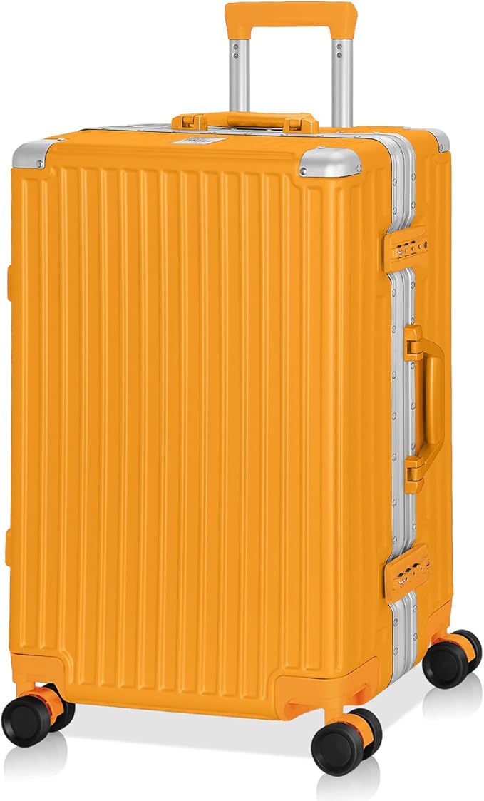 AnyZip Luggage PC+ABS Aluminum Frame Zipperless Checked Luggage Hard Shell Suitcase with TSA Lock Double Spinner Wheels 24 Inch Orange