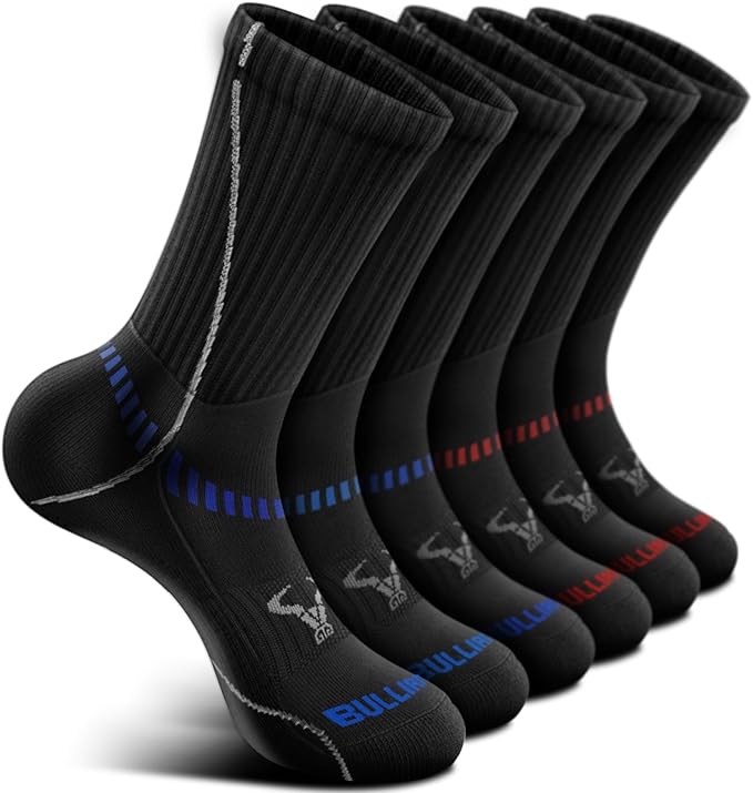 BULLIANT Compression Socks for Men 6Pairs, Athletic Crew Socks Cushioned For Men Sports Running-Arch Support