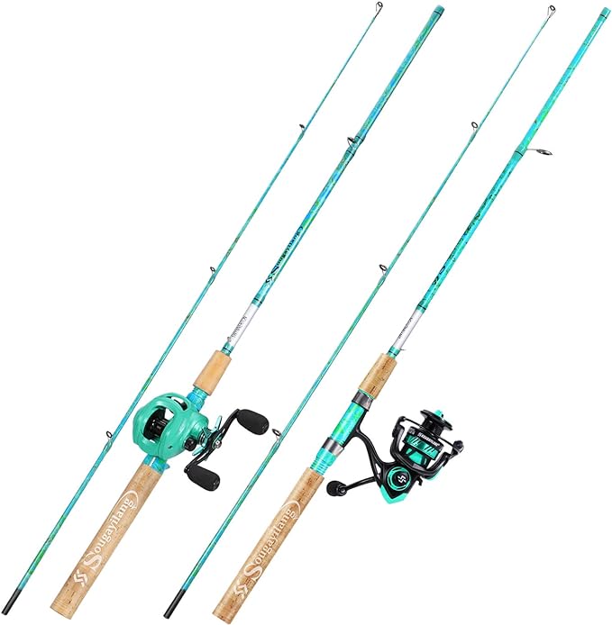 Sougayilang Fishing Rod and Reel Combo, 2-Piece 5-Foot 6-Inch Graphite & Fiberglass Rod, Durable and Strong, Quickset Anti-Reverse Fishing Reel (1Pack/2Pack)