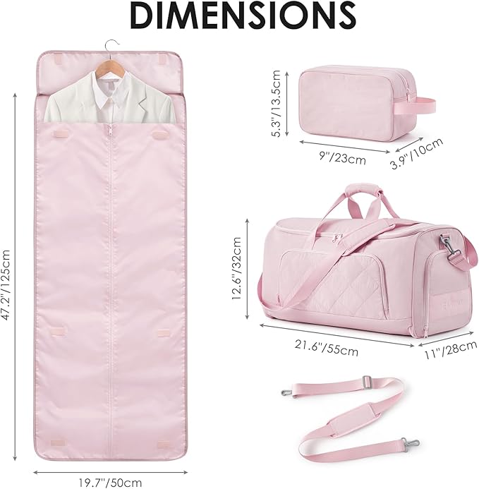 Rolling Garment Bag for Travel,Duffle Garment Bag with Wheels and Shoe Compartment for Men and Women,3 in 1 Suit Dress Bags with Wheels (Pink)