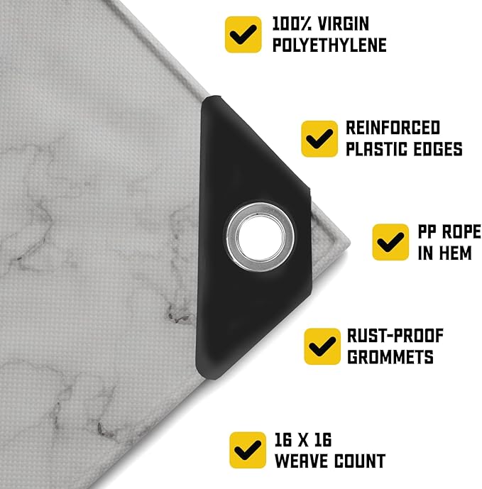 Core Tarps Extreme Heavy Duty 20 Mil Tarp Cover, Waterproof, UV Resistant, Rip and Tear Proof, Poly Tarpaulin with Reinforced Edges for Roof, Camping, Patio, Pool, Boat (Marble/White 20′ X 20′)