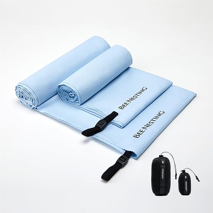 Ultralight Quick Dry Towel - Medium&Small 2 Pack Microfiber Towels with Compact Packable Pocket for Lightweight Backpacking Travel, Beach, Gym, Camping & Hiking(Blue, M&S 2 Set)
