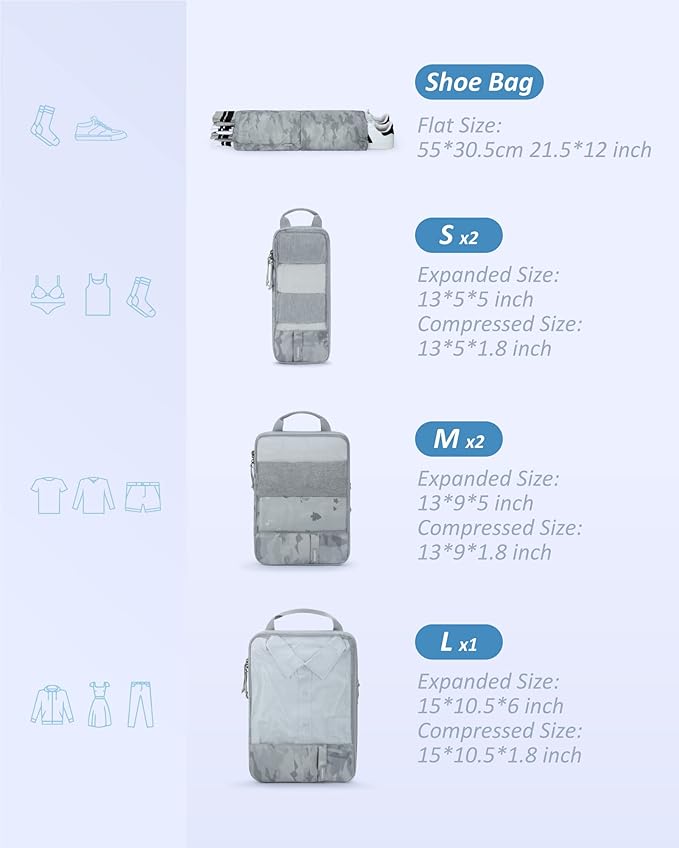 BAGSMART 6 Set /4 Set/2 Set Compression Packing Cubes for Travel, Lightweight Luggage Organizer Bags, Durable Space Saver Bags Travel Essentials
