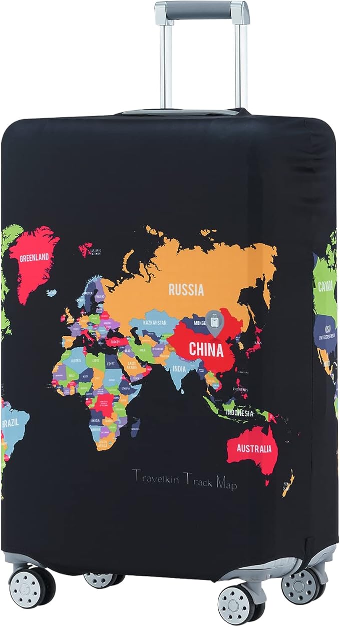 Travelkin Luggage Covers For Suitcase Tsa Approved,Suitcase Cover Protector Fit 18-32 Inch Luggage (Map, L)