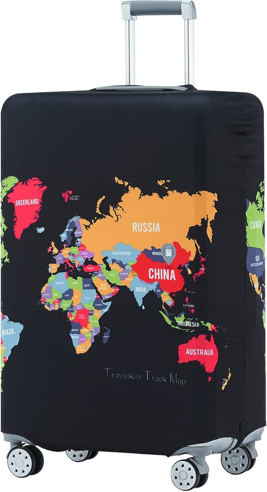 Travelkin Luggage Covers For Suitcase Tsa Approved,Suitcase Cover Protector Fit 18-32 Inch Luggage (Map, L)