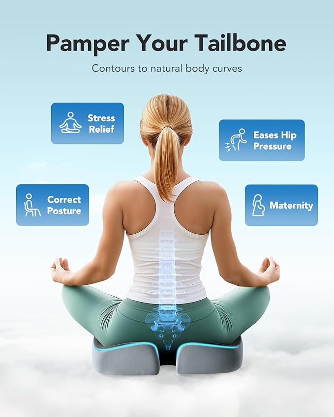 HUANUO Seat Cushion for Office Chair, Extra Large Memory Foam Cushion for Office Chair,Car & Wheelchair - Sciatica & Tailbone Pain Relief for Long Sitting, Ergonomic Design with Anti-Slip Bottom