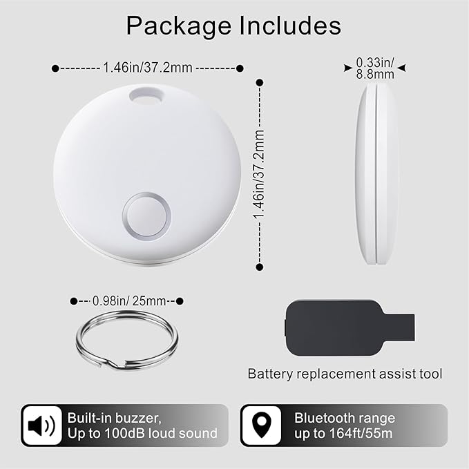 Air Tracker 4 Pack, Smart Bluetooth Tracker Works with Apple Find My (iOS Only), Item Finder Locator for Keys, Luggage, Backpack, IP67 Waterproof, White