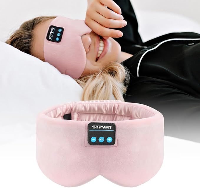 Sleep Mask Bluetooth 5.4 Headphones Soft Wireless Headband Eye Mask Blackout with Microphone (Pink)