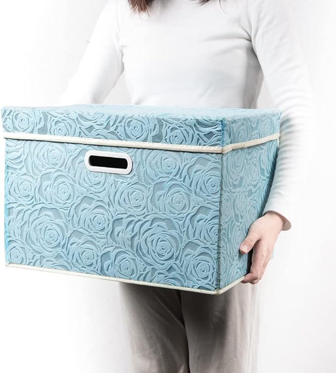 PRANDOM Larger Collapsible Storage Cube with Lid [1-Pack] Fabric Decorative Storage Bins Box Organizer Container Basket with Cover Handles for Bedroom Closet Living Room 17.7x11.8x11.8 Inch