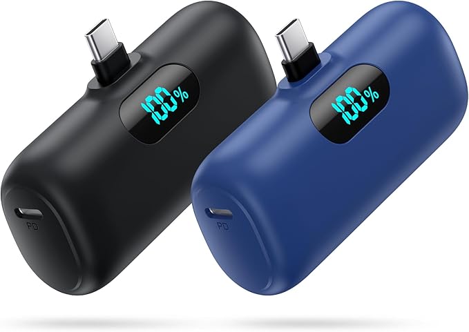 [2-Pack] Mini Portable Charger 5000mAh Power Bank,3A PD USB C Cell Phone Portable Power, LCD Display Battery Pack Compatible with iPhone 16/15/15 plus/15 pro/15 pro Max/Android/Samsung/Moto/LG etc