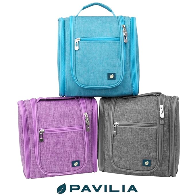 PAVILIA Toiletry Bag Travel Bag for Women Men, Hanging Cosmetic Organizer, Water Resistant Makeup Bag for Accessories Toiletries, Large Travel Essentials Kit (Turquoise)