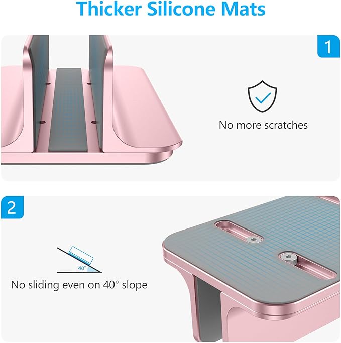 OMOTON Vertical Laptop Stand Holder, Desktop Aluminum Stand for MacBook with Adjustable Dock Size, Fits All MacBook, Surface, Chromebook and Gaming Laptops (Up to 17.3 inches), Rose Gold