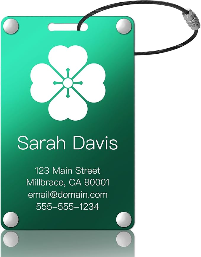 Personalized Luggage Tags: Custom Metal Luggage Tags for Suitcases, Backpacks and Bags with Your Personalized Text (Green)