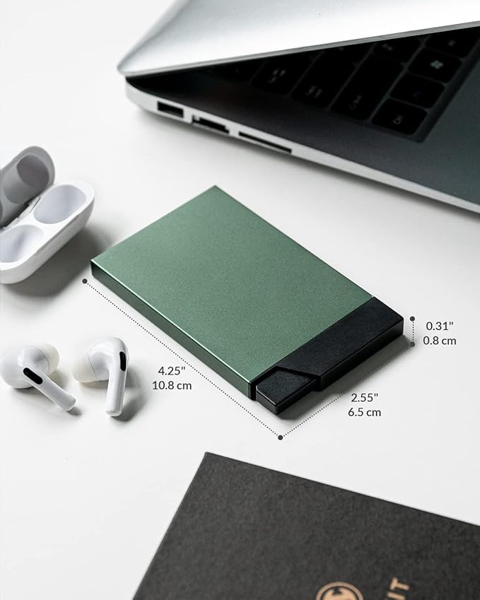 VULKIT Pop up Card Holder Minimalist Credit Card Holder RFID Blocking Slim Metal Card Case for Men or Women(Midnight Green)