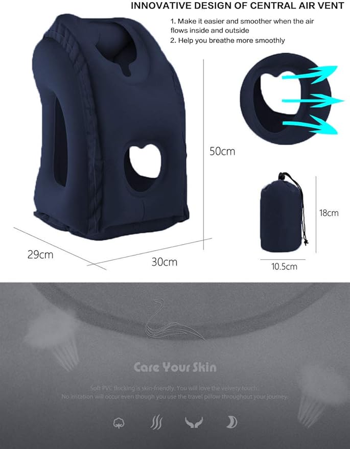 Inflatable Travel Pillow for Airplane, Inflatable Neck Air Pillow for Sleeping(Blue)