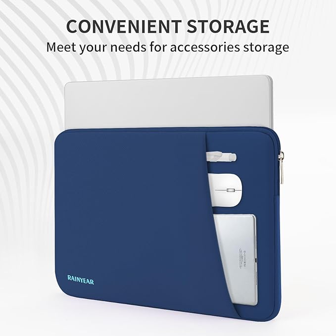 RAINYEAR Laptop Sleeve Case with Front Pocket, 13.3 Inch Protective Portable Case Briefcase Laptop Bag Cover Compatible with MacBook Air/Pro 13-13.3 inch, MacBook Pro/Max 14 inch, Navy Blue