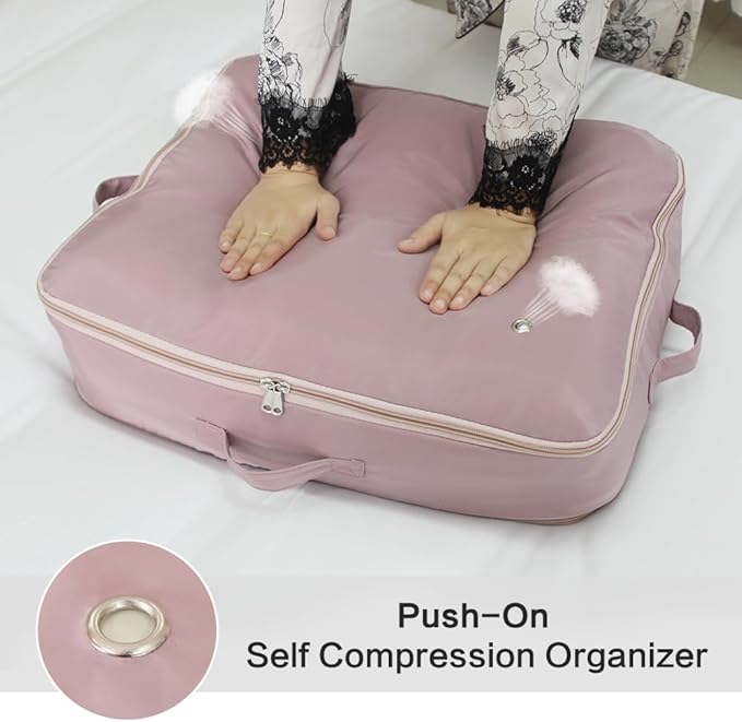 Ultra Space Saving Self Compression Storage Bags with Zipper, (pink) -Compression Organize for Bedding, Comforter Storage Bag for Blankets Duvet Quilts Pillows