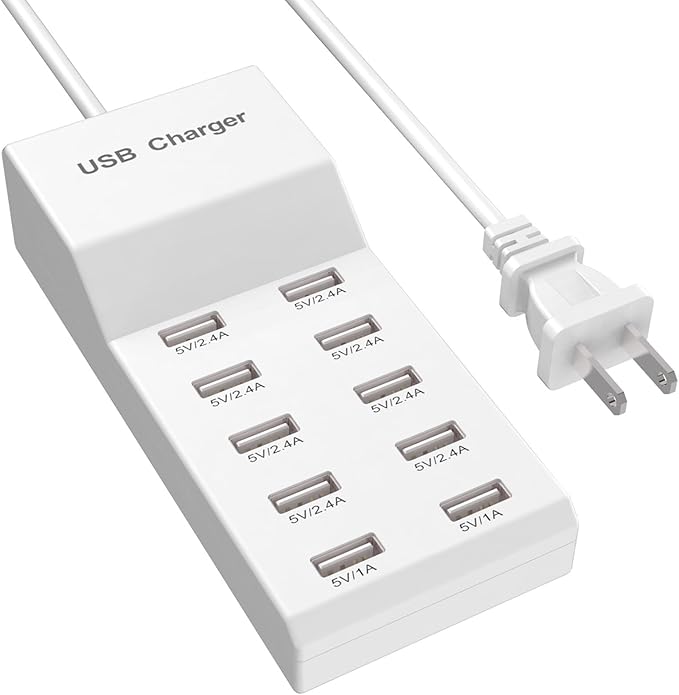 QIONMAR USB Wall Charger USB Charging Station for Multiple Devices USB Charger 10-Ports Power Hub Strip Smart Plug Charging Dock Charge Block Compatible with iPhone 15,iPod,Galaxy S Smart Phones