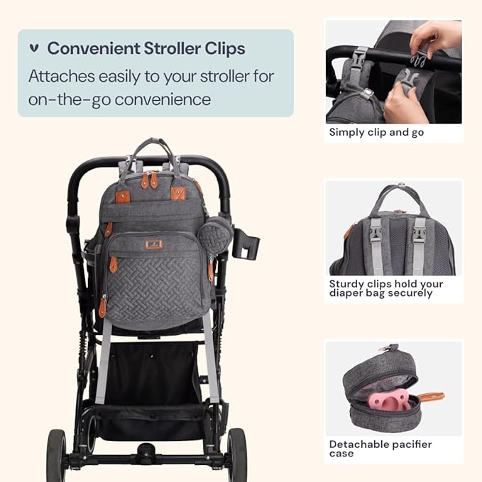 BabbleRoo Extra Large Diaper Bag Backpack, Expandable Baby Bag with Up to 50% More Capacity - Travel Essentials Baby Bag Tote with Changing Pad, Stroller Straps & Pacifier Case - Unisex, Dark Gray
