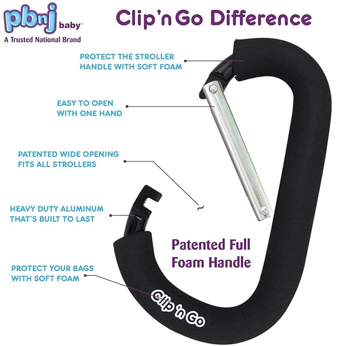 Stroller Hooks for Hanging Diaper Bags - Mommy Stroller Clip and Stroller Accessories Organizer Hook - Large Carabiner Clips for Mom Purse Shopping Grocery Bag and Accessory - (2 Pack) (Carabiner)