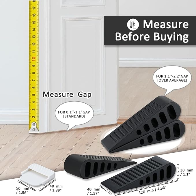JQK Rubber Door Stopper Wedge, Black 9 Pack Soft TPR Premium Door Stops for Bottom of Heavy Duty Door on Tile, Concrete, Carpet, Wooden Floor, DSB61-BK-P9