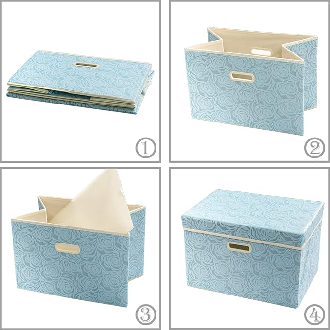 PRANDOM Collapsible Storage Cubes with Lids Fabric Decorative Storage Bins Boxes Organizer Containers Baskets with Cover Handles for Bedroom Closet Living Room 14.9x9.8x9.8 Inch 3 Pack