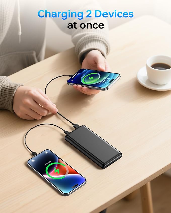 ZZI Portable Charger, 32000mAh 5V/3A Power Bank with Dual 22.5W High-Speed Charging, Thinnest Travel Essentials with LED Display, Battery Pack Compatible with iPhone Samsung iPad etc (Black)