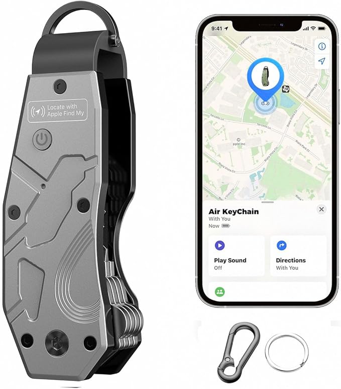 Air Keychain, Key Organizer Works with Apple Find My, Built-in airtag Chips, Holds 2-6 Keys, Car Key Chains with GPS Tracker, Key Finder, Minimalist Key Holder for Men and Women, (iOS Only) (Grey)