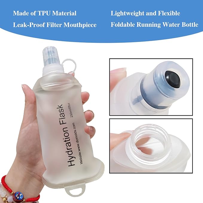 CLINTT 150ml Soft Flask, Foldable Running Water Bottle, TPU Folding Soft Water Flask, BPA-Free Collapsible Flask for Hydration Pack Running Vest, Cycling, Climbing, Hiking - 1Pcs, Blue