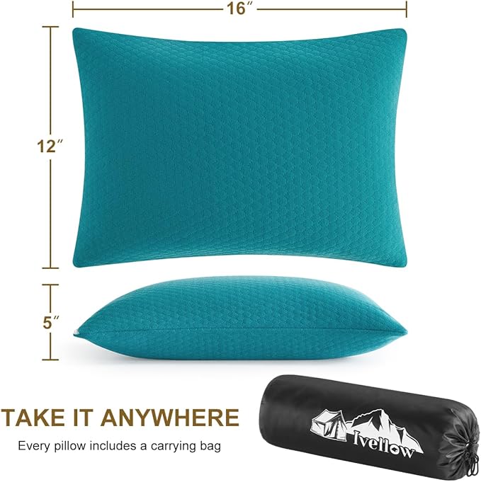 Ivellow Memory Foam Travel Pillow Compressible Camping Pillow for Sleeping Shredded Memory Foam Pillow Compact Firm Supportive Small Pillow for Adults Kids Outdoor Backpacking Hiking Essential Gear-M